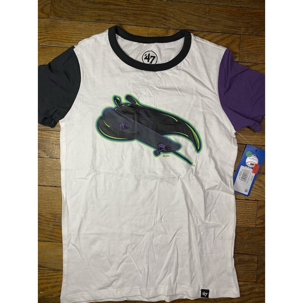 47 Brand Tampa Bay Devil Rays Youth Medium Ringer T-Shirt White Purple MLB NWT